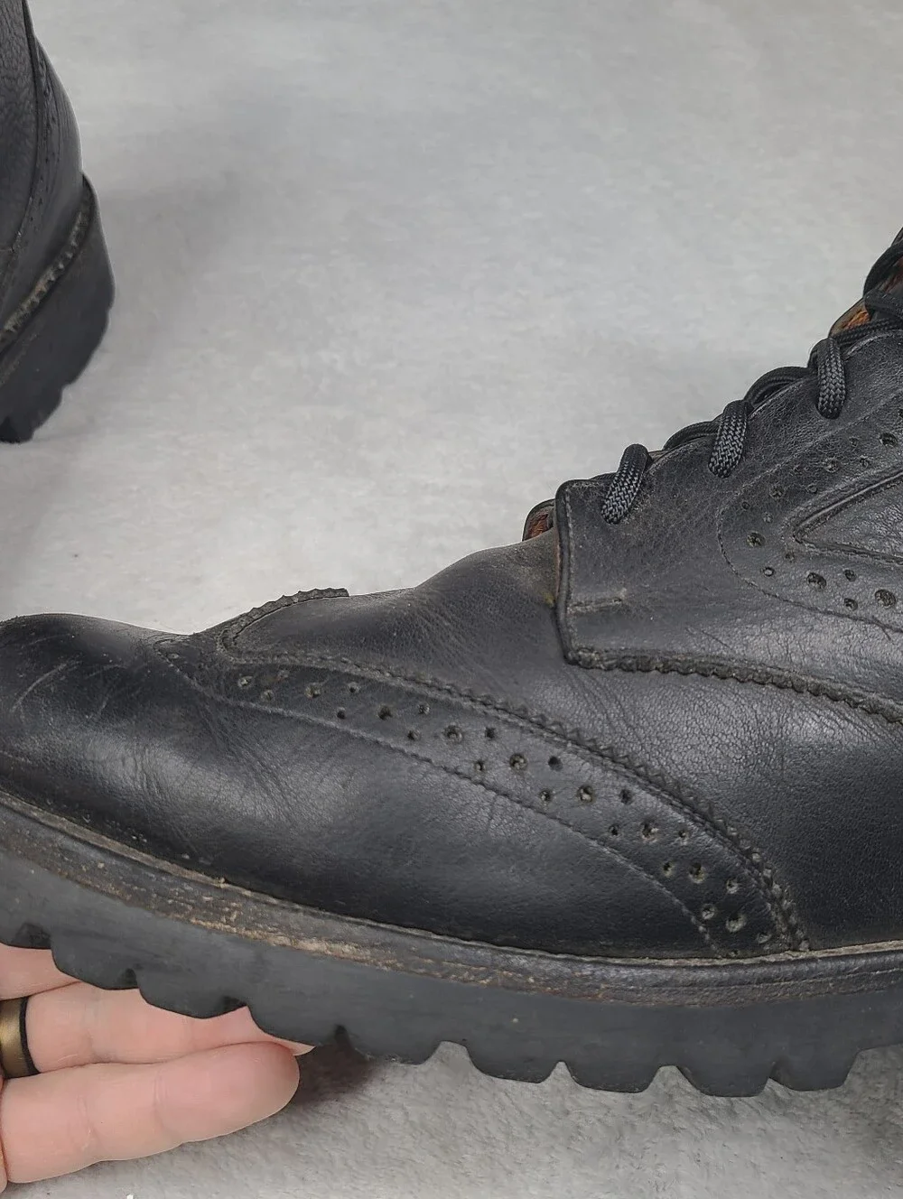 Frye Earl Wingtip Lace Up Mens Black Leather Western Combat Boots - Size 11 D -